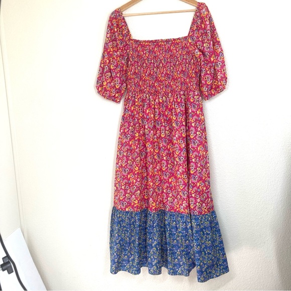 House Of Harlow 1960 Floral Maxi Dress Large Puff Sleeves Cotton Poplin Pink - Picture 5 of 16